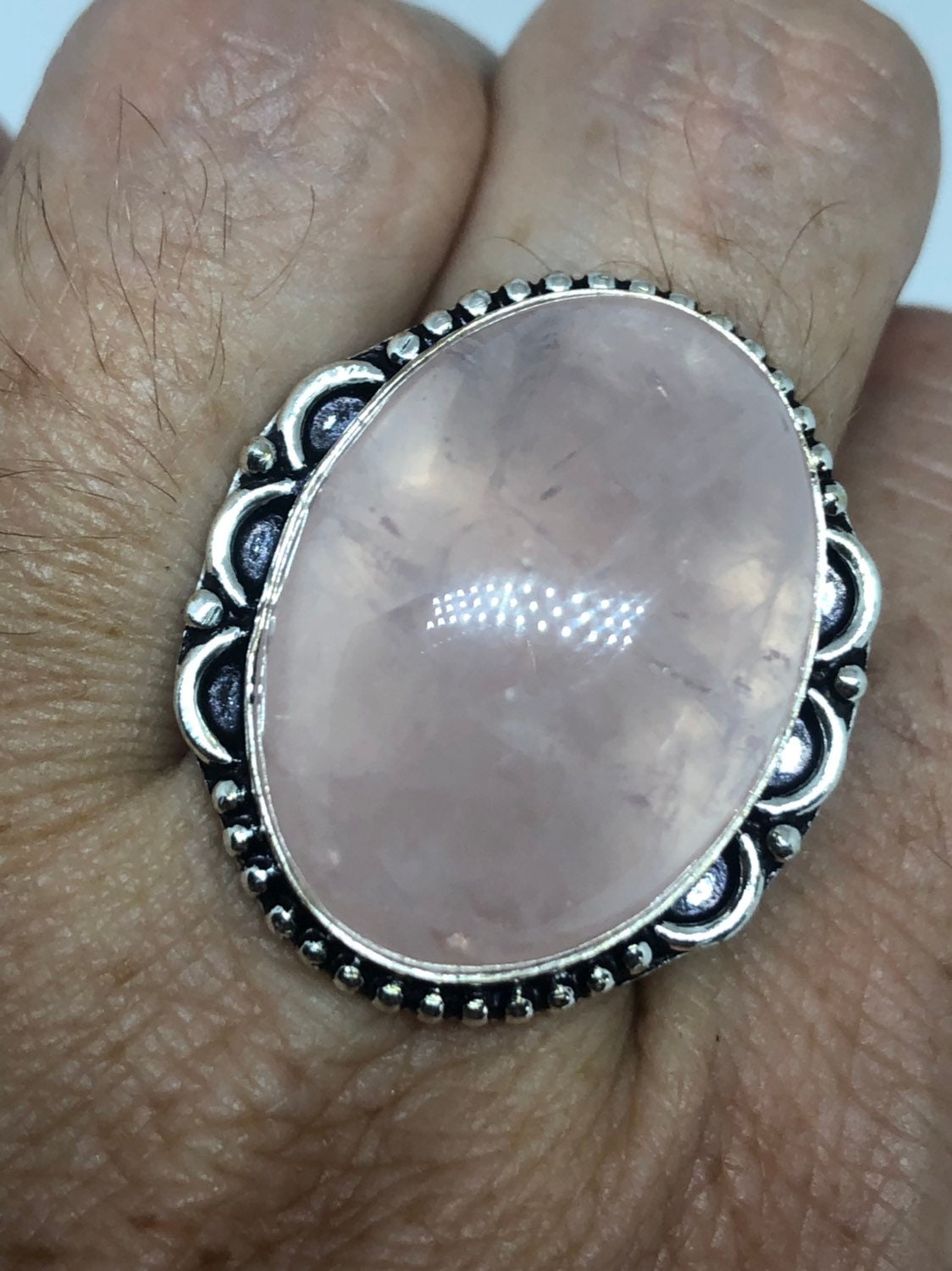 Vintage Genuine Rose Quartz Silver Ring