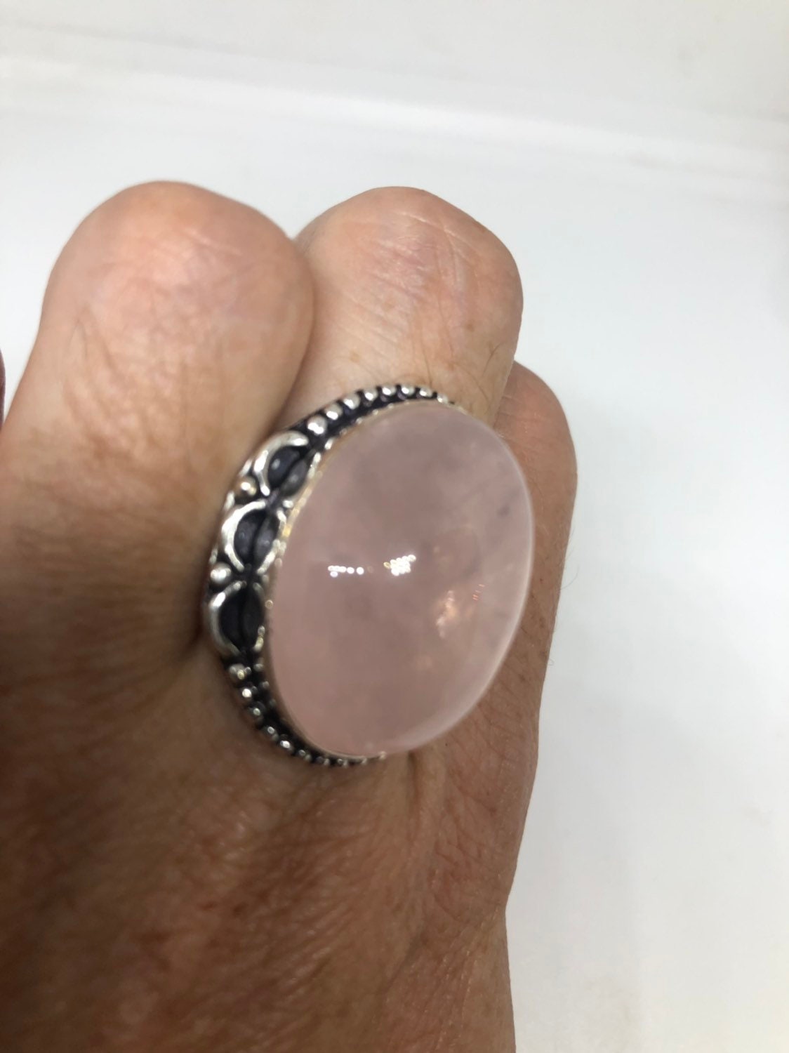 Vintage Genuine Rose Quartz Silver Ring