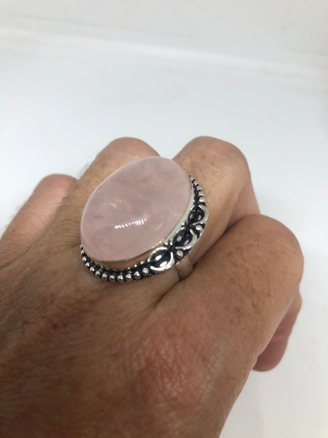 Vintage Genuine Rose Quartz Silver Ring