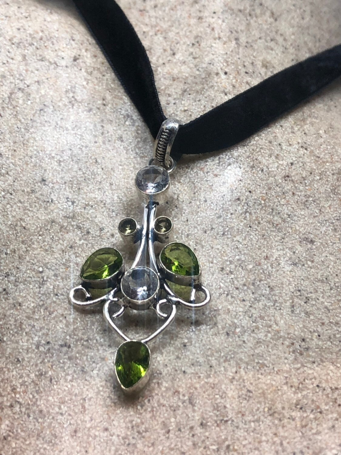 Vintage Silver Green Peridot Pendant