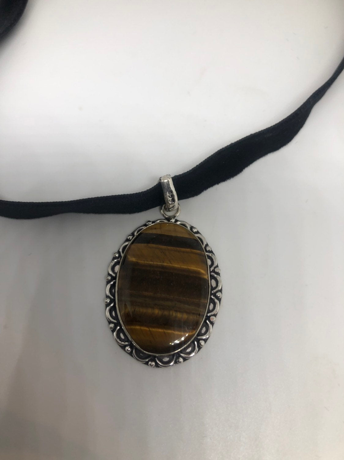 Vintage Handmade Silver tigers eye Pendant Necklace