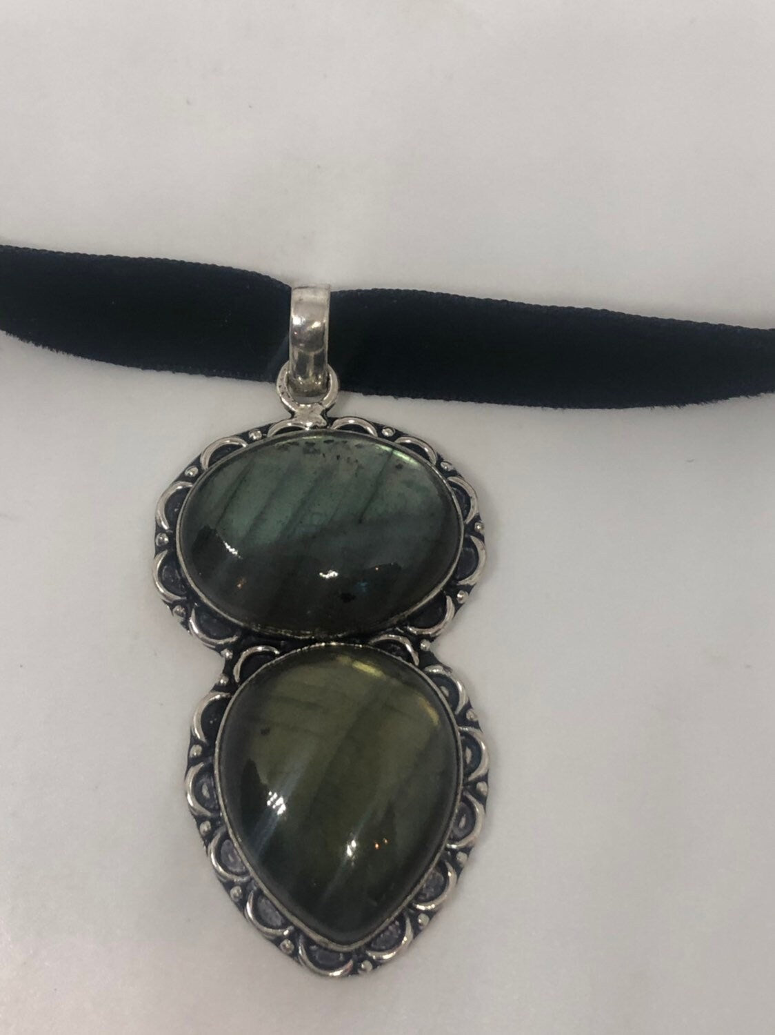 Vintage Green Labradorite Choker Pendant Necklace