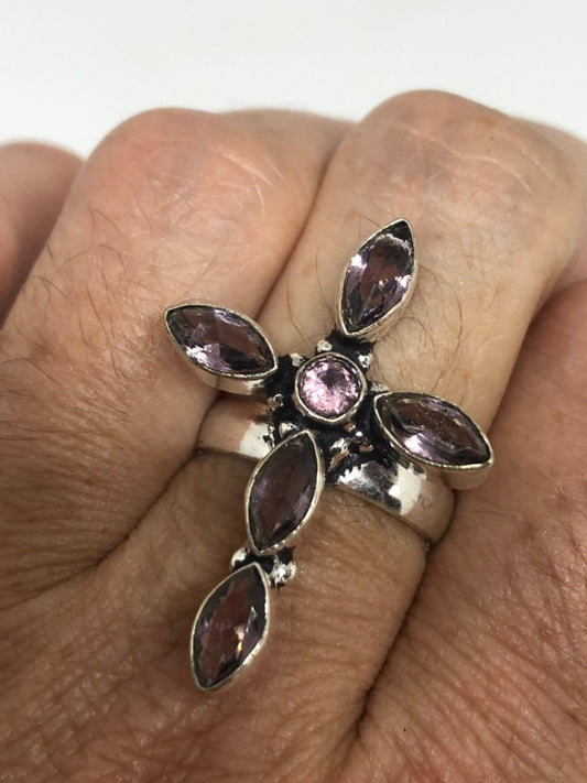 Vintage Purple Genuine Amethyst cross Ring