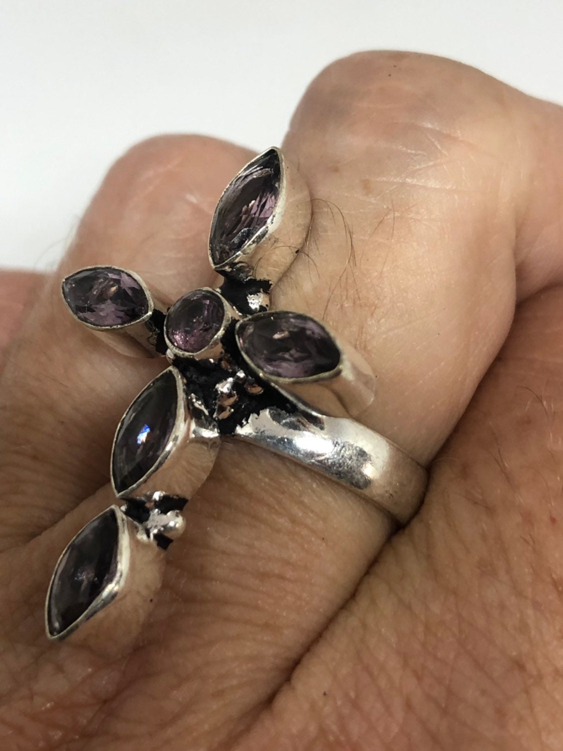 Vintage Purple Genuine Amethyst cross Ring