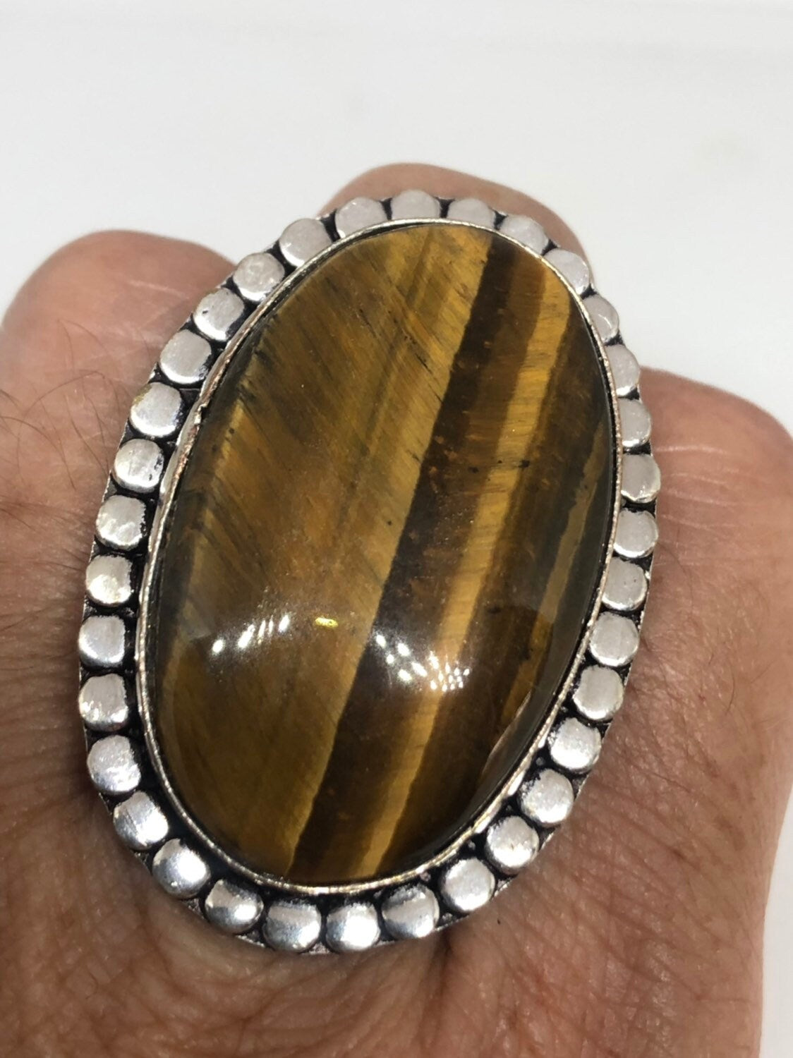 Vintage Tigers Eye Stone Silver Ring