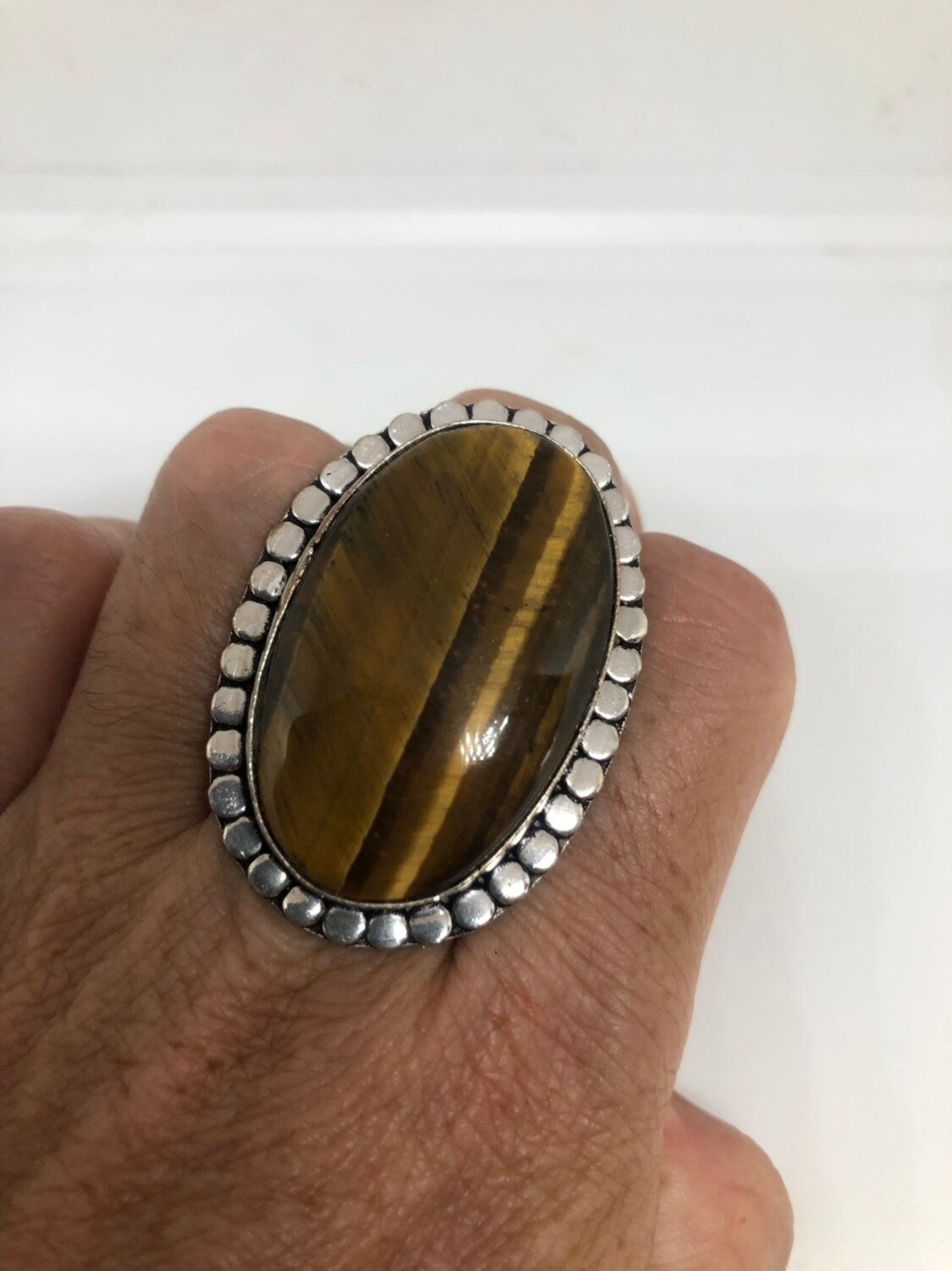 Vintage Tigers Eye Stone Silver Ring