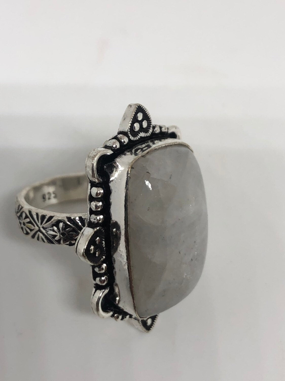 Vintage Genuine Blue White Rainbow Moonstone Ring