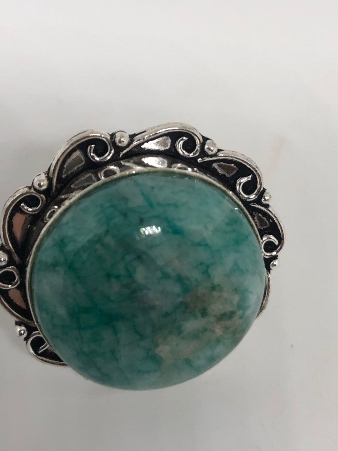 Vintage Genuine Green dyed Rainbow Moonstone Ring