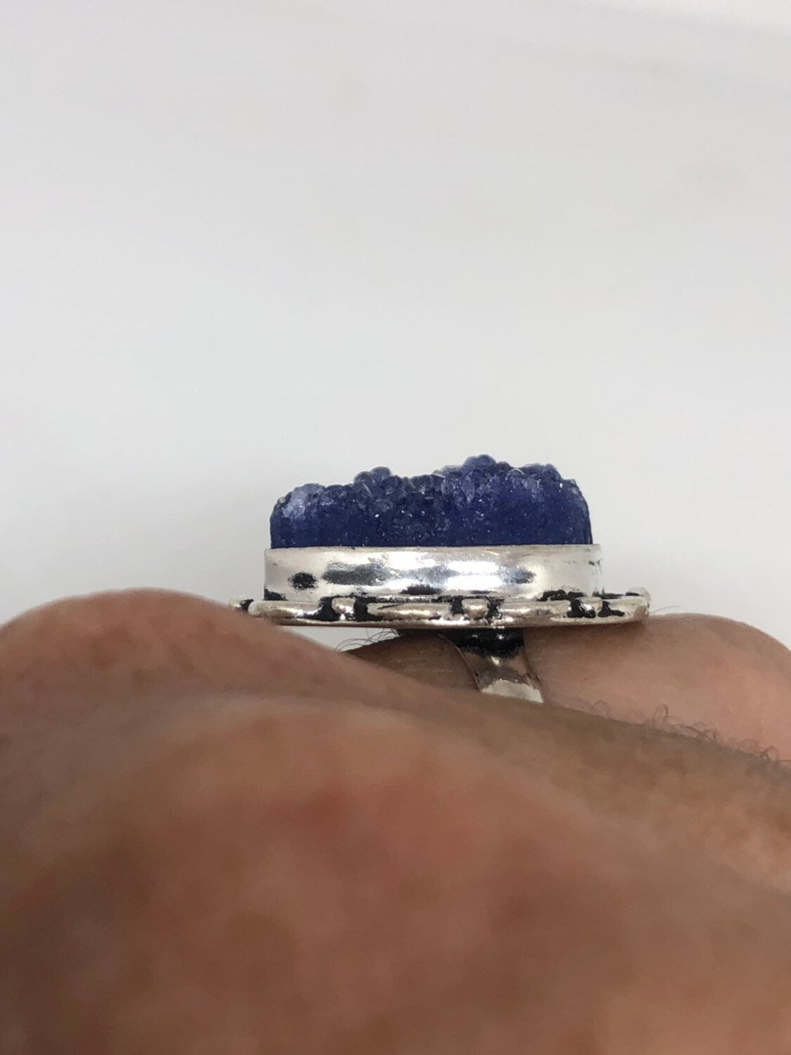 Vintage Blue Genuine Azurite Druzy Ring