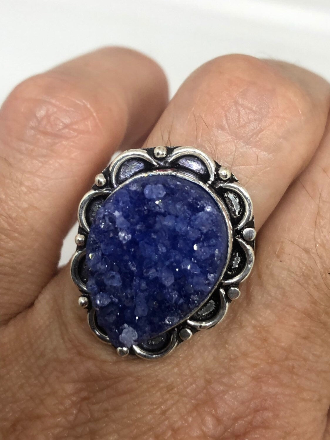 Vintage Blue Genuine Azurite Druzy Ring