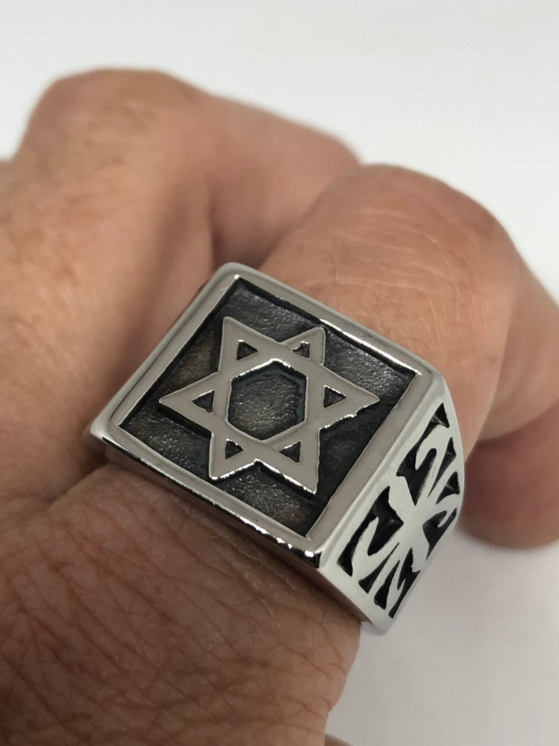 Vintage Stainless Steel Star of David Mens Ring