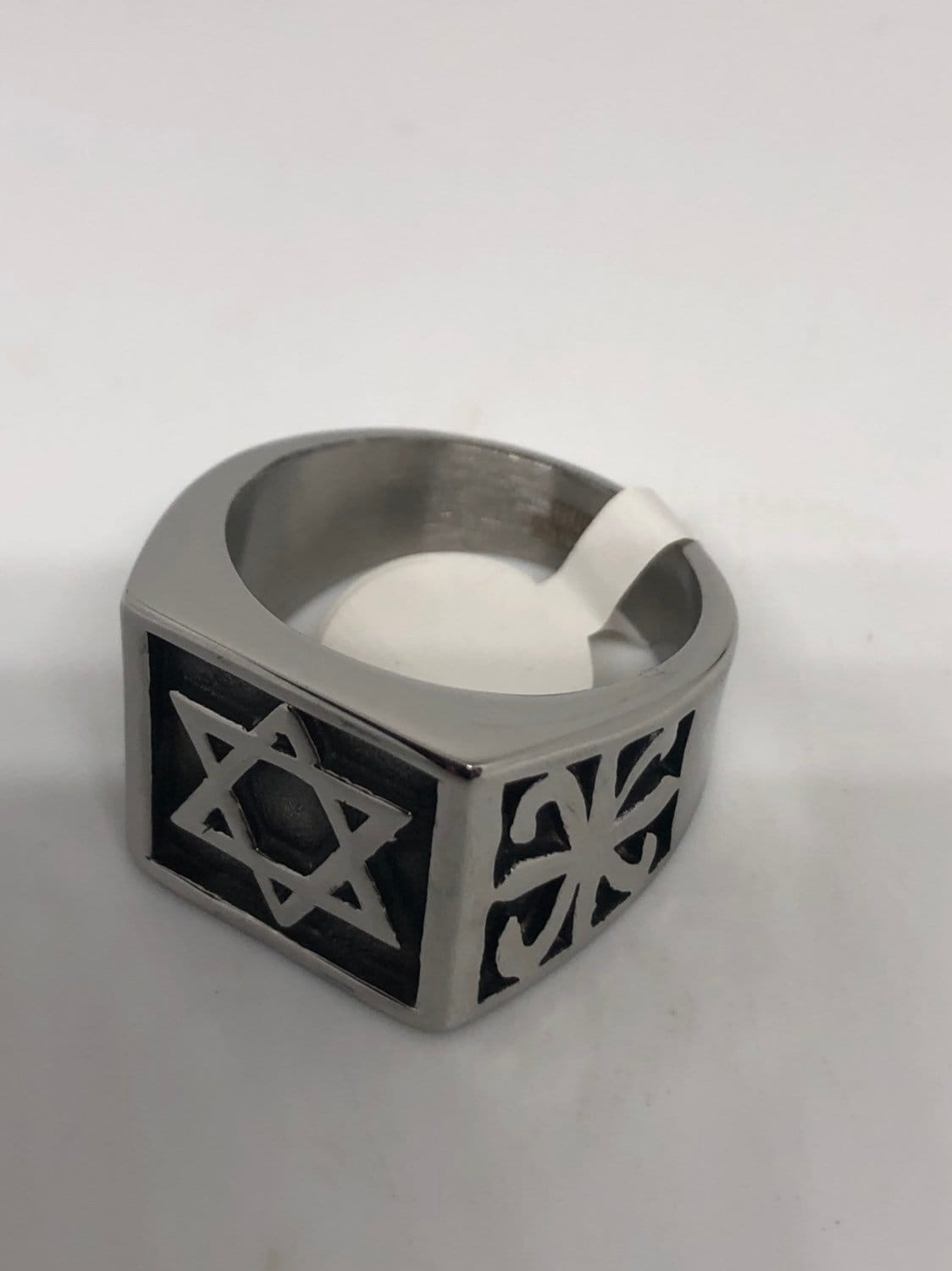 Vintage Stainless Steel Star of David Mens Ring