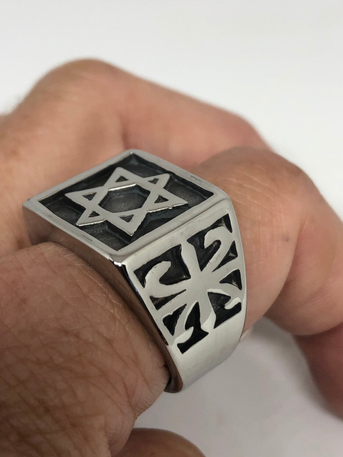 Vintage Stainless Steel Star of David Mens Ring