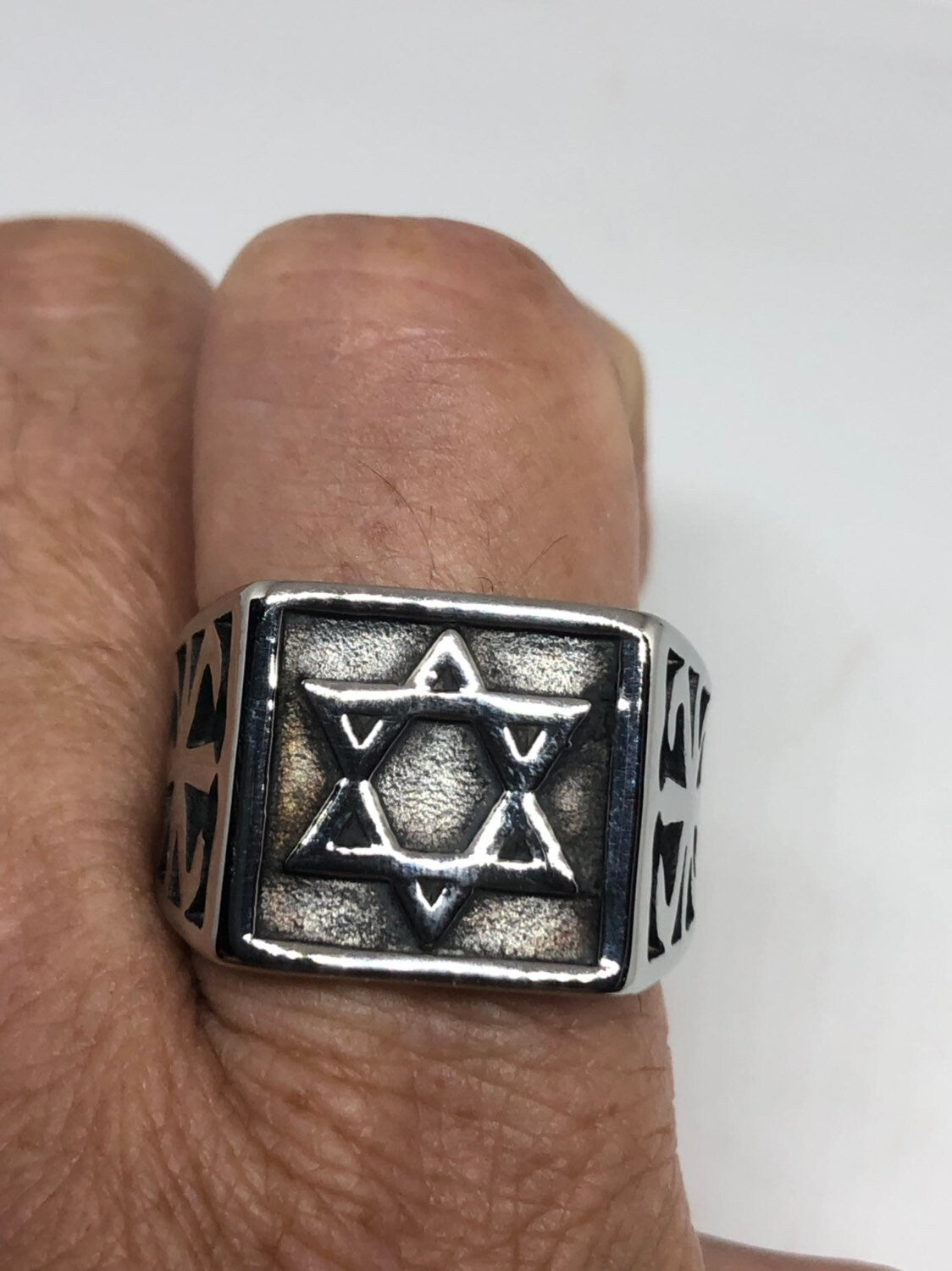 Vintage Stainless Steel Star of David Mens Ring