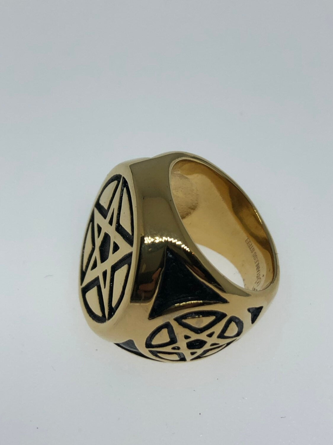 Vintage Gothic Golden Stainless Steel Pentacle Star Mens Ring