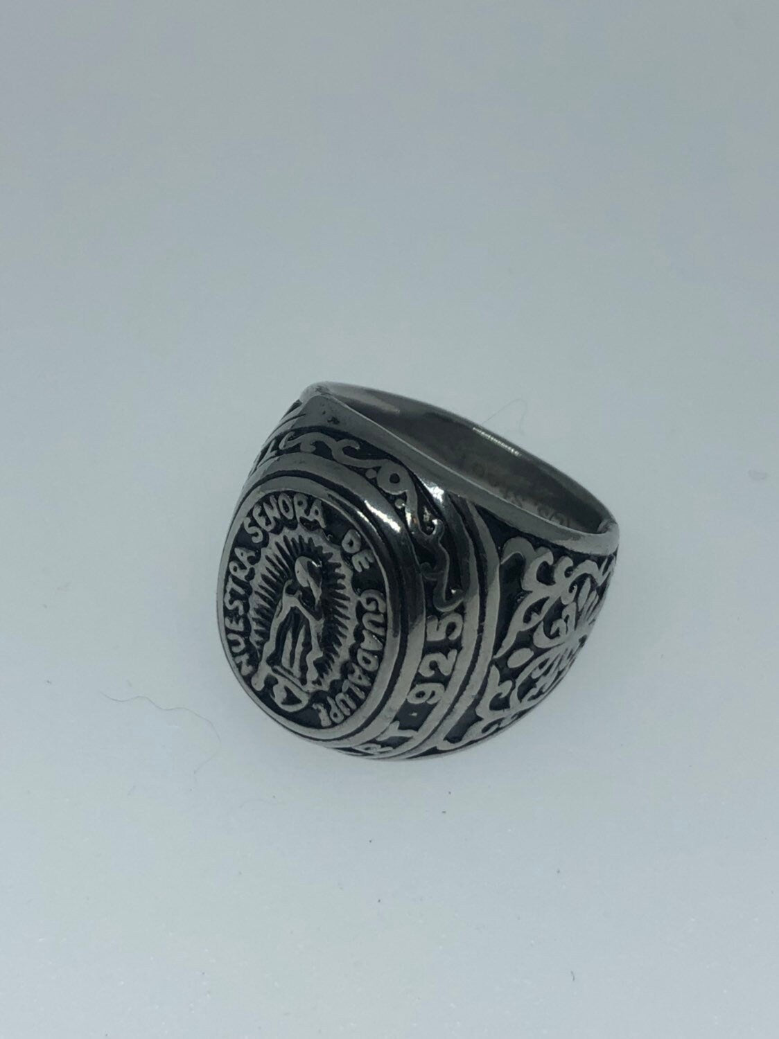 Vintage Stainless Steel Our Lady of Guadeloupe Mens Ring