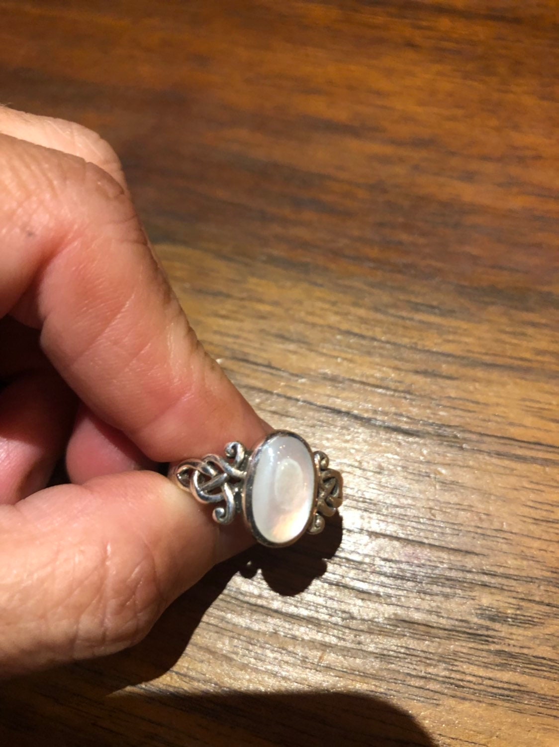 Antique White Mother of Pearl Filigree Sterling Silver Ring