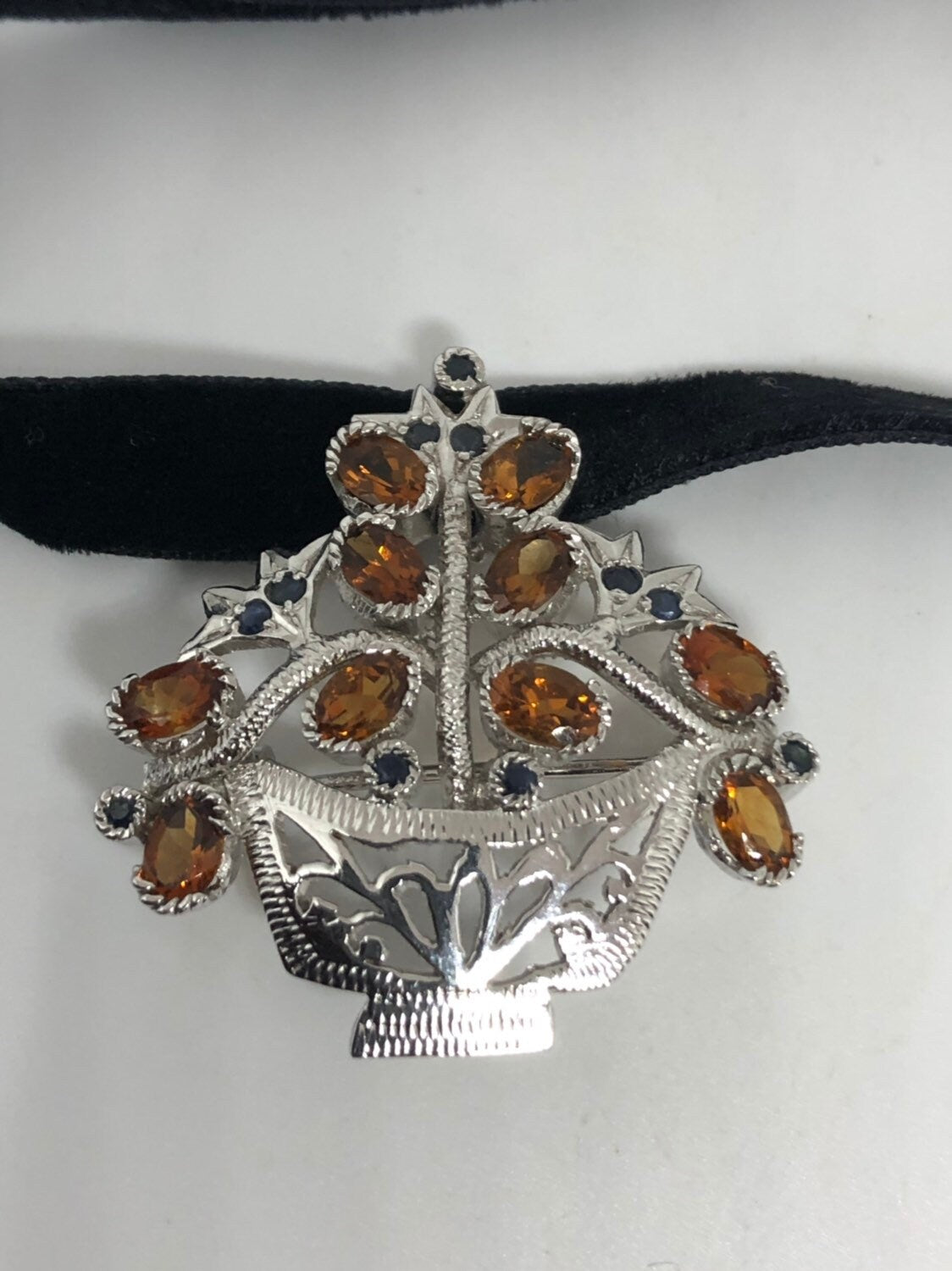 Vintage Handmade 925 Sterling Silver Genuine Citrine Antique pin Pendant Necklace