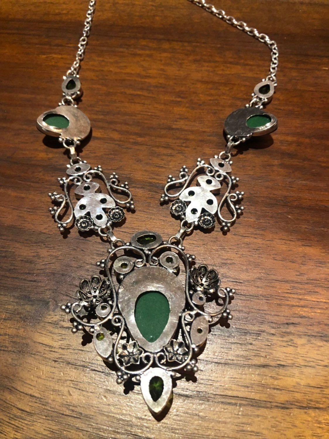 Green Handmade Gothic Styled Silver Finished Genuine Faceted Antique Volcanic Glass Choker Necklace