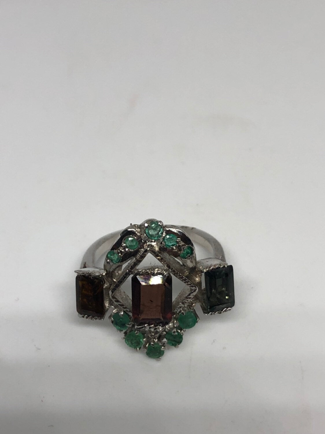 Vintage Handmade Genuine Mixed Tourmaline 925 Sterling Silver Ring