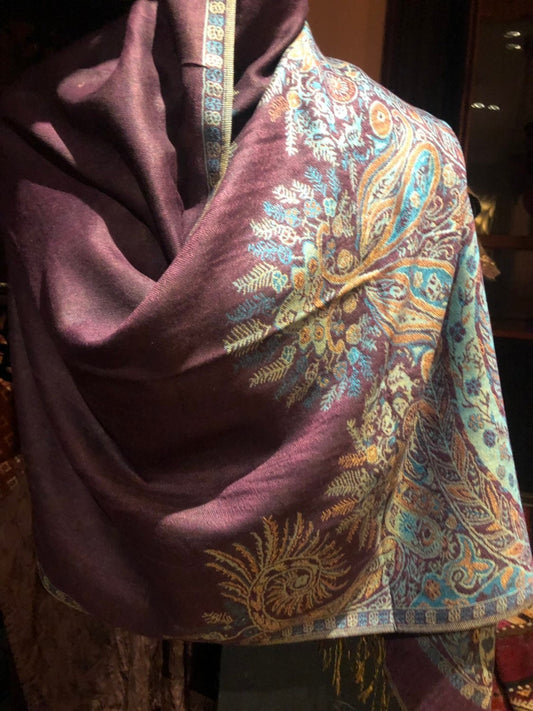 Purple Vintage Paisley Brocade Pashmina Scarf Wrap