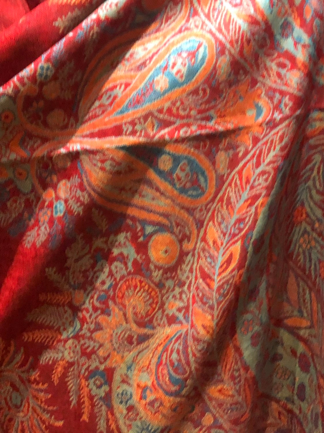 Red Vintage Paisley Brocade Pashmina Scarf Wrap