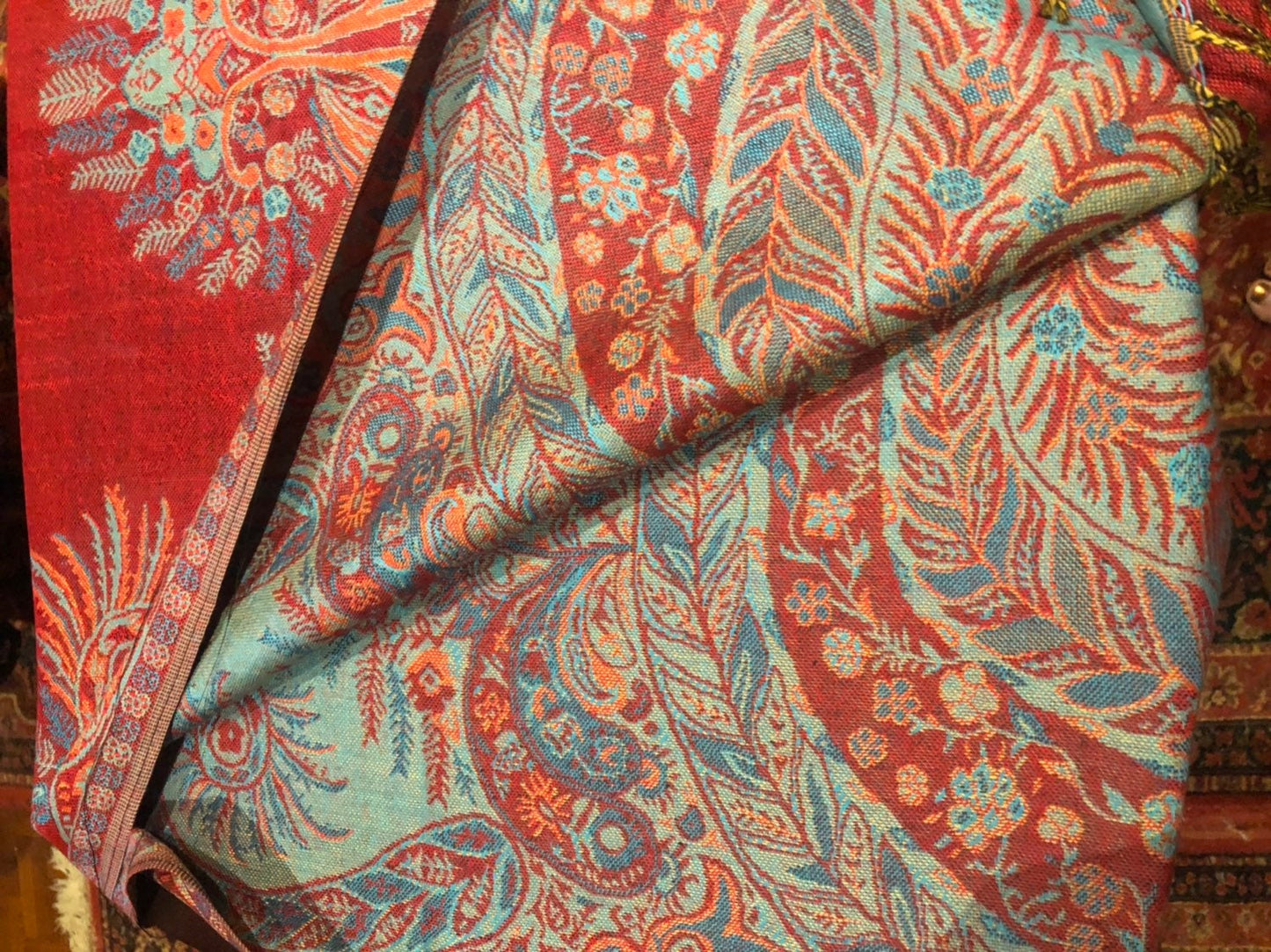 Red Vintage Paisley Brocade Pashmina Scarf Wrap