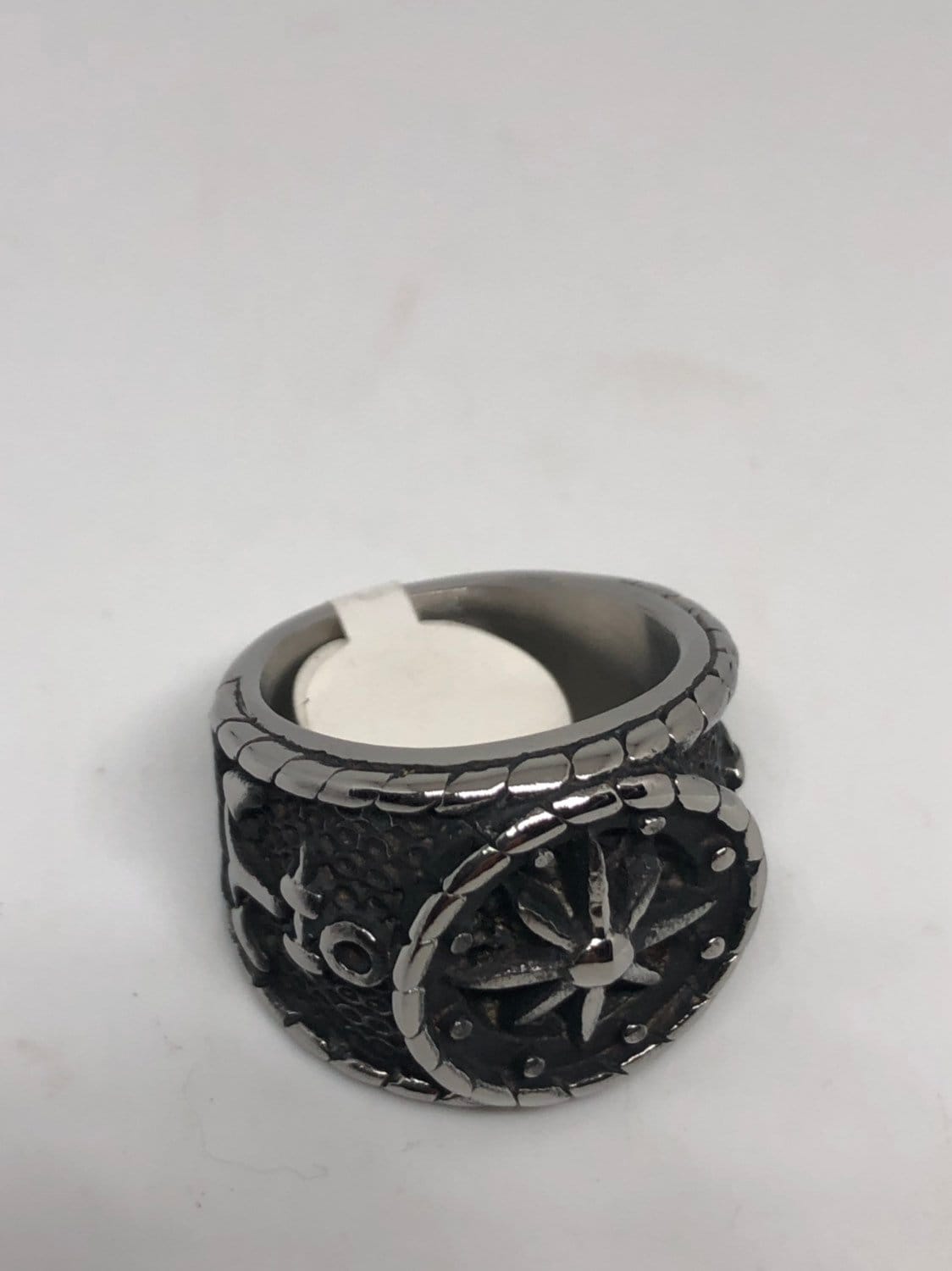 Vintage Gothic Silver Stainless Steel Navy Anchor Mens Ring