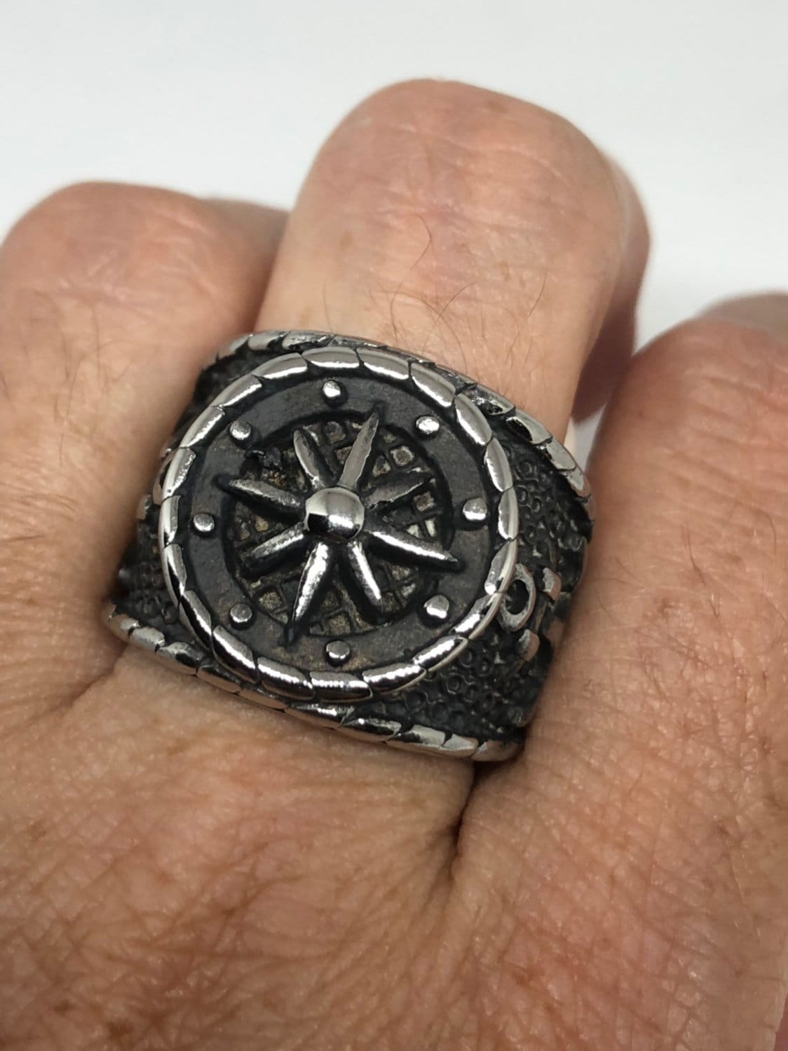 Vintage Gothic Silver Stainless Steel Navy Anchor Mens Ring