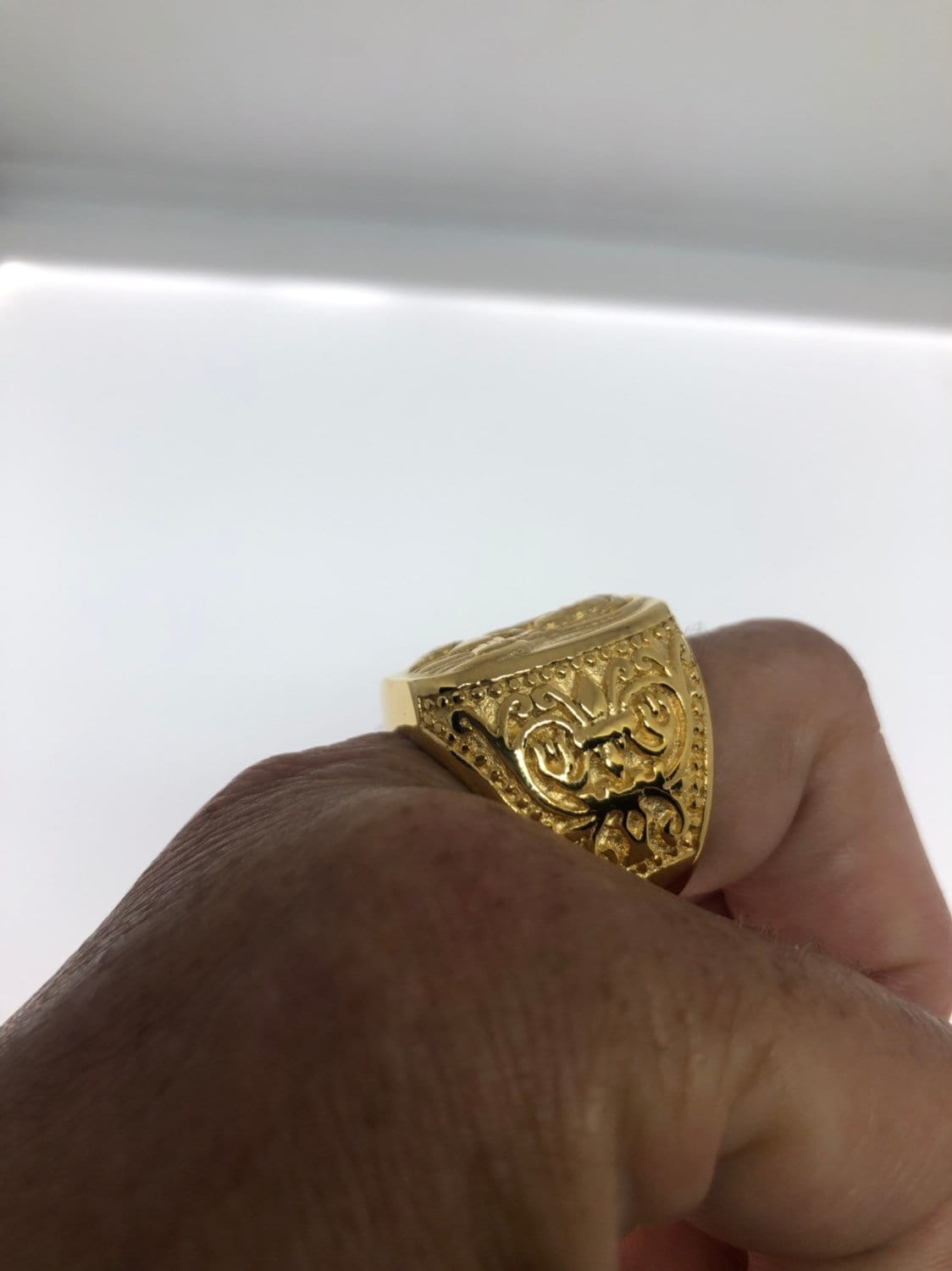 Vintage Mens Golden Jesus Ring