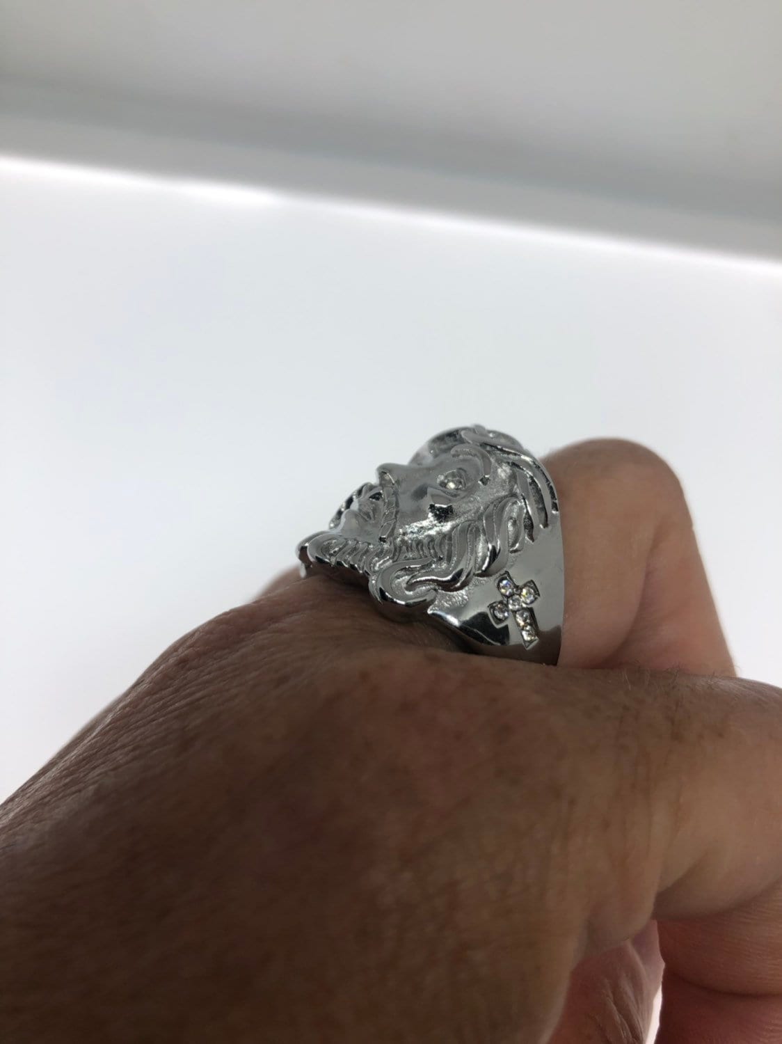 Vintage Mens Silver Jesus Ring