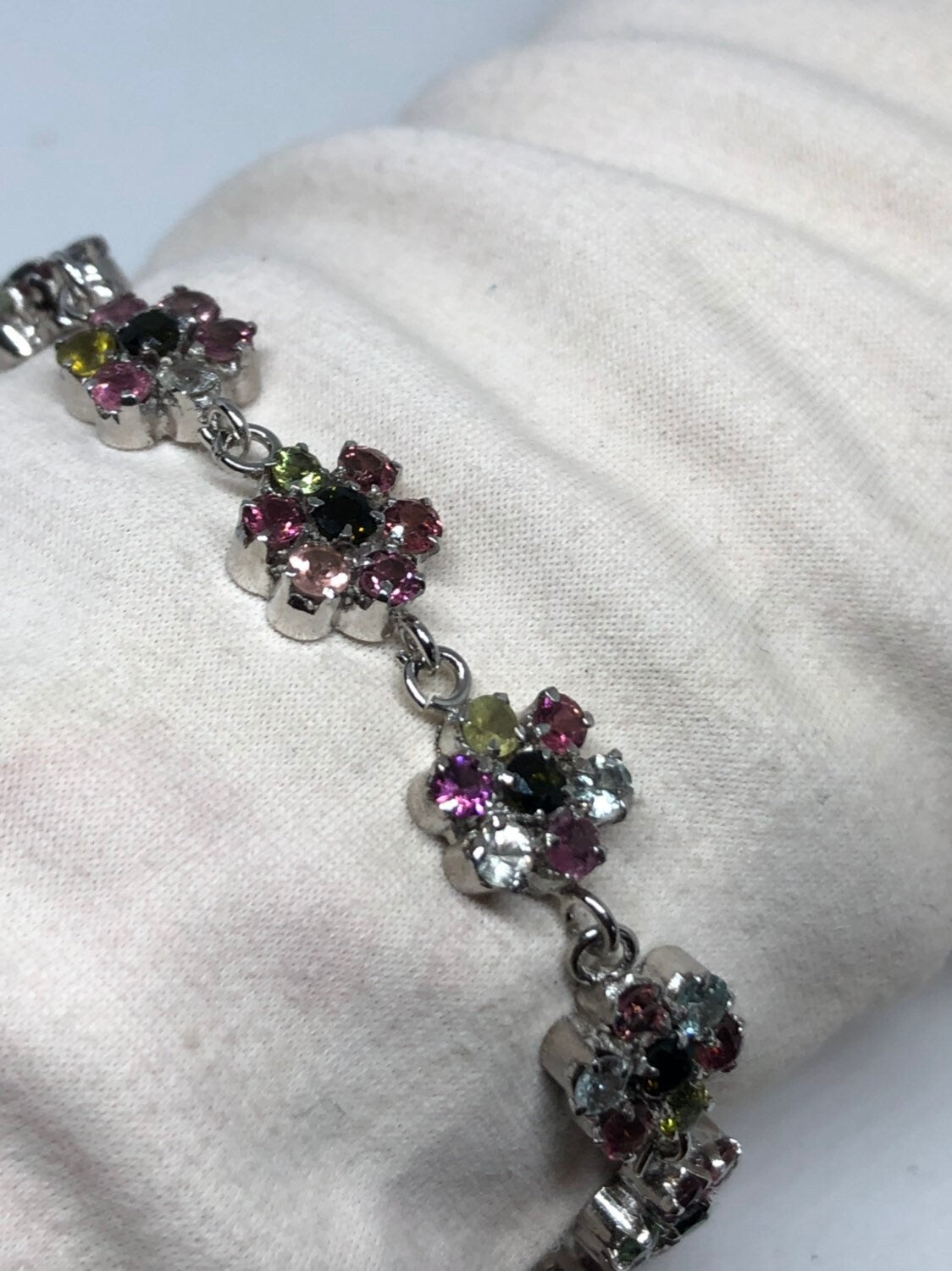 Vintage Handmade Watermelon Tourmaline 925 Sterling Silver Bracelet