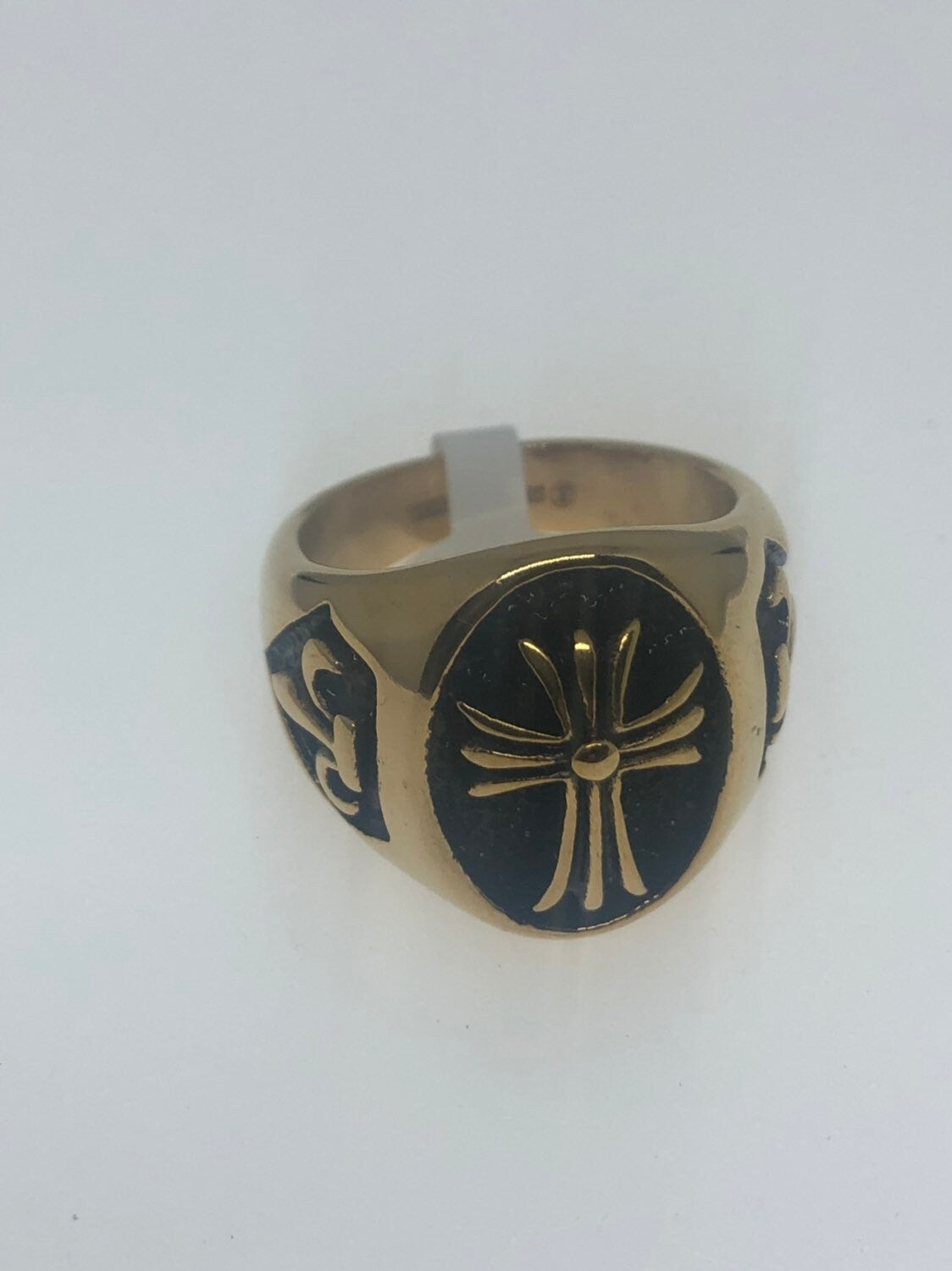 Vintage Gothic Golden Stainless Steel Cross Mens Ring