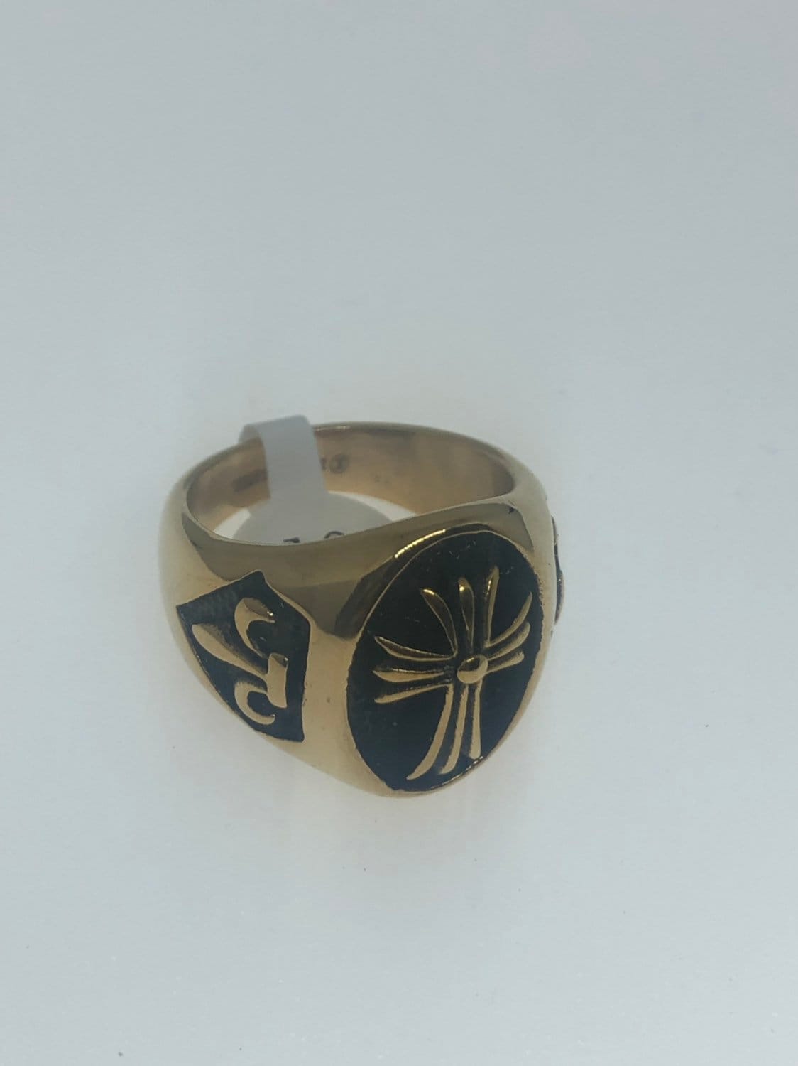 Vintage Gothic Golden Stainless Steel Cross Mens Ring