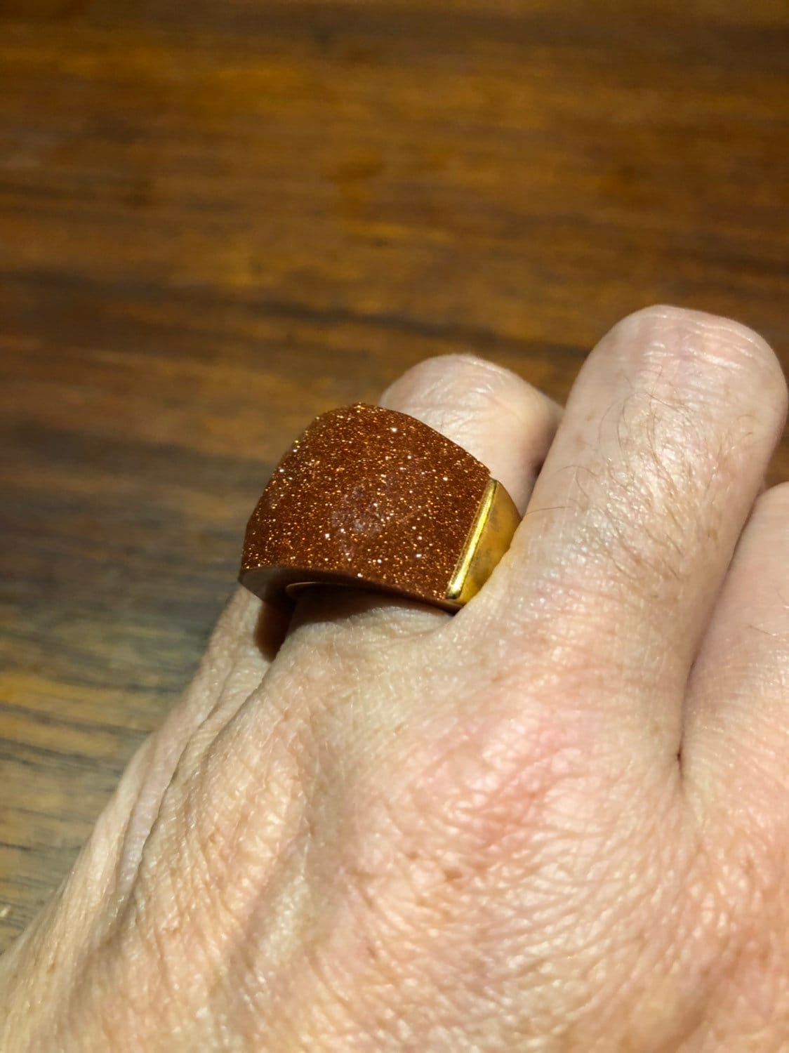 Vintage Handmade Deep Gold Sandstone Setting Silver Ring