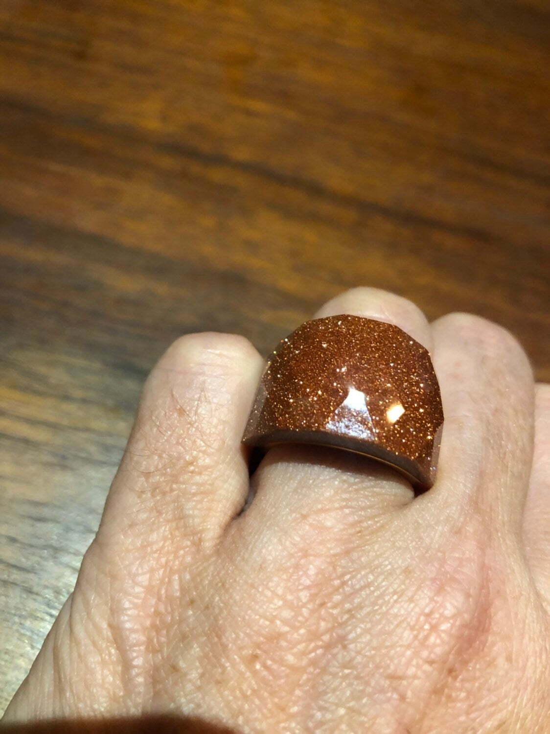 Vintage Handmade Deep Gold Sandstone Setting Silver Ring