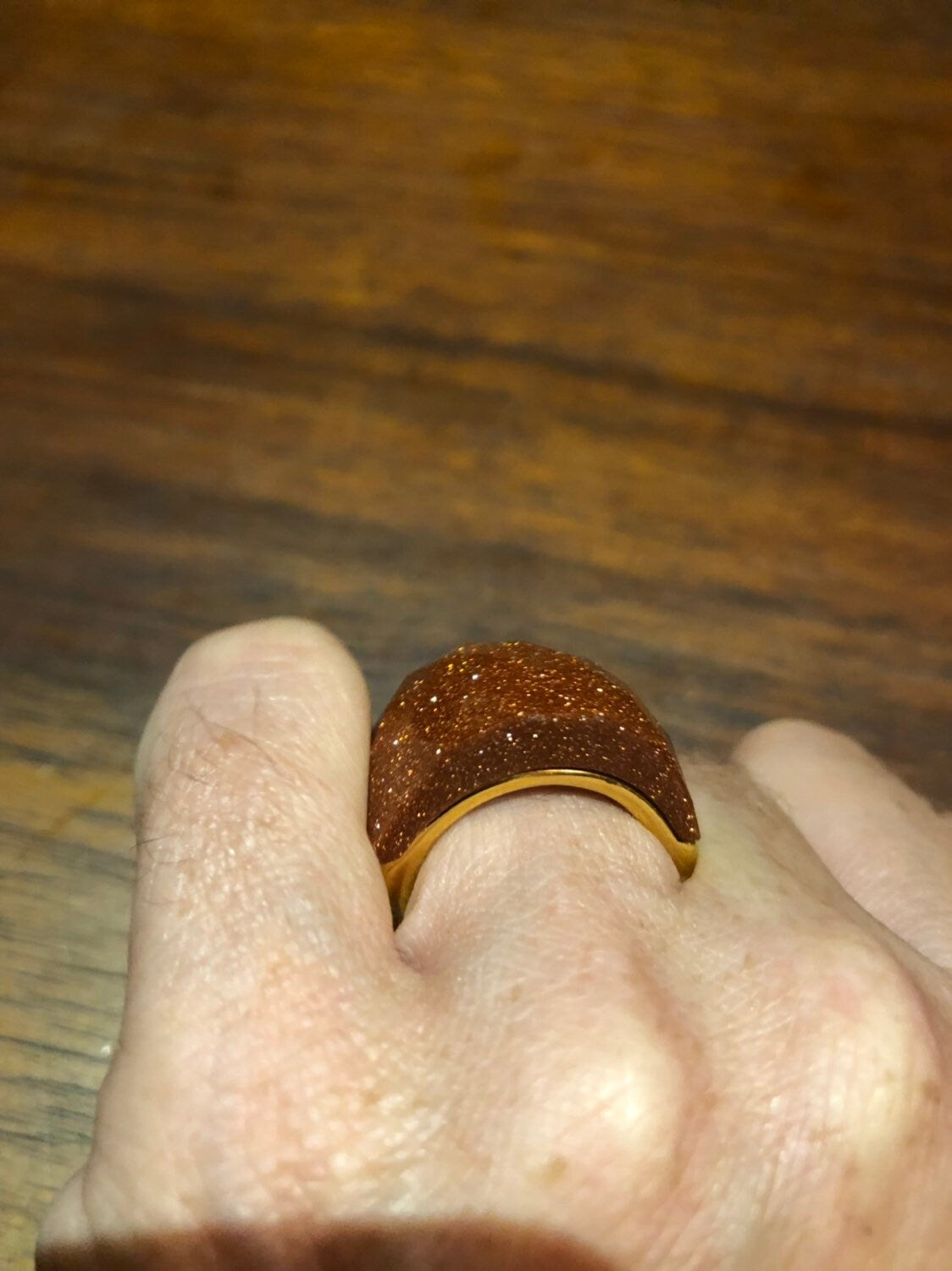 Vintage Handmade Deep Gold Sandstone Setting Silver Ring