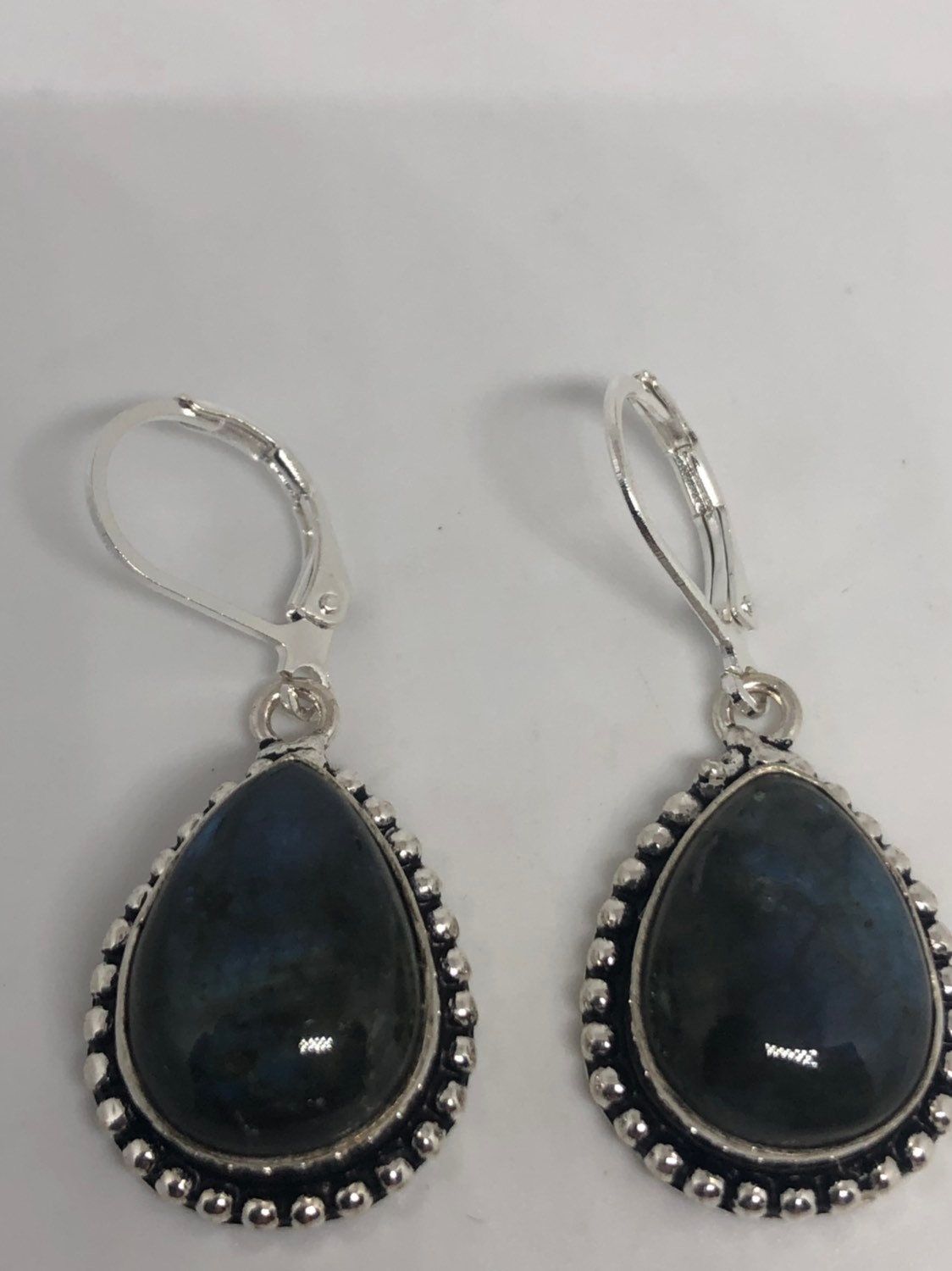 Vintage Labradorite Silver Dangle Earrings