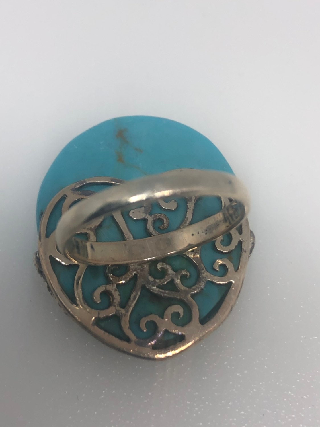 Vintage Turquoise Howlite Gemstone 925 Sterling Silver Marcasite Ring
