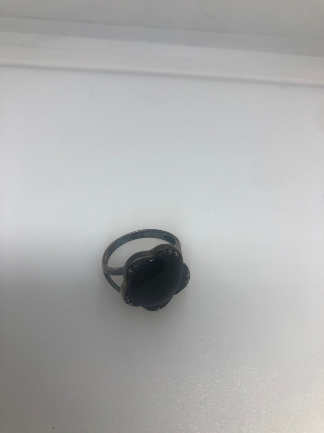 Vintage Genuine Black Onyx Silver marcasite Ring