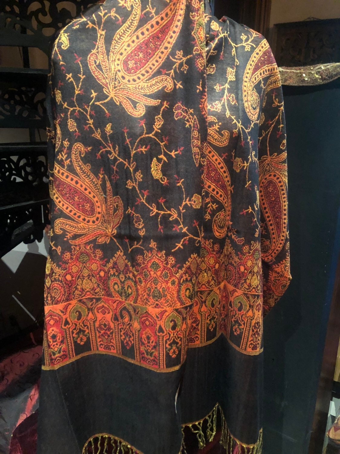 Nemesis Vintage Red Black Paisley Brocade Pashmina Scarf Wrap Shawl