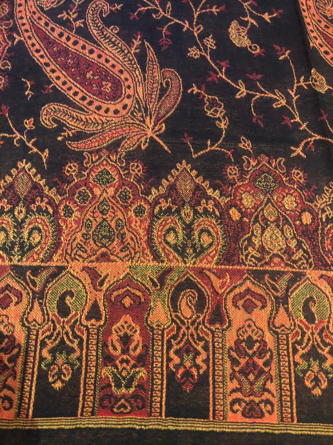 Nemesis Vintage Red Black Paisley Brocade Pashmina Scarf Wrap Shawl