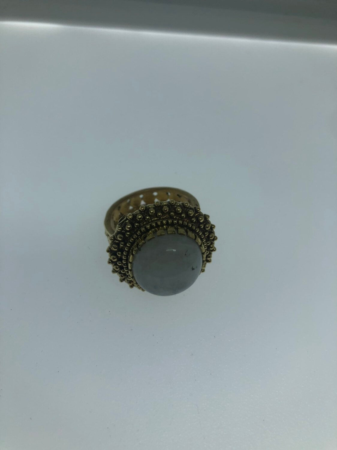 Vintage Rainbow Moonstone Stone Brass Ring