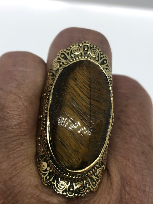 Modern Tigers Eye Brass Knuckle Adjustable Ring