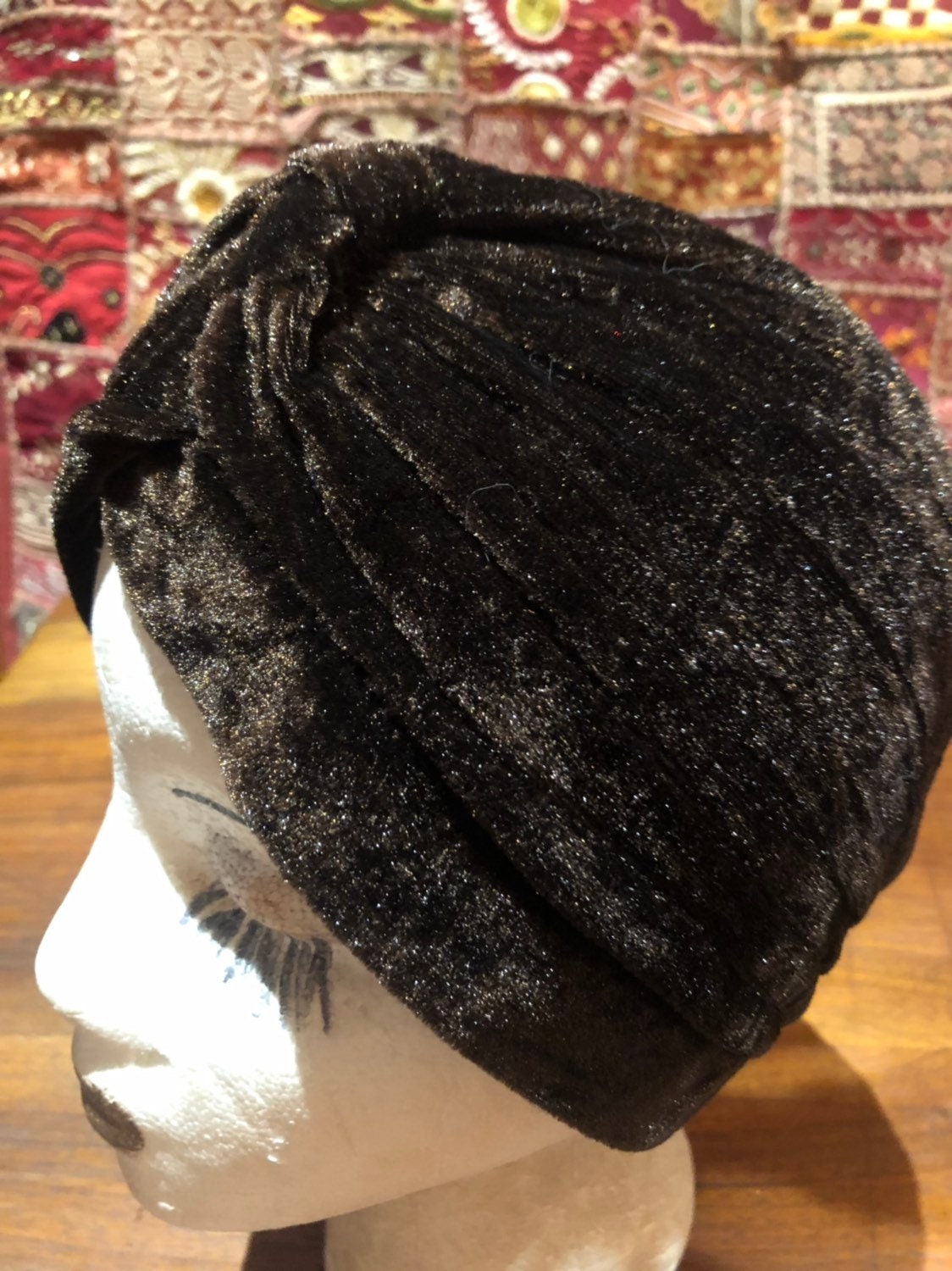 Vintage Brown Stretch Velvet Deco Turban Hat