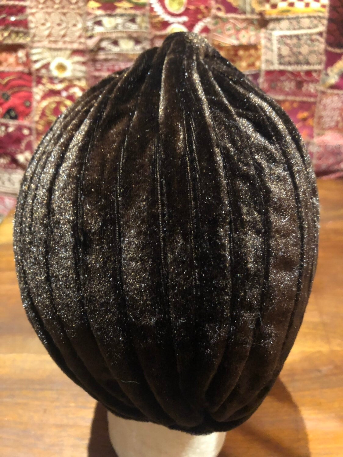 Vintage Brown Stretch Velvet Deco Turban Hat