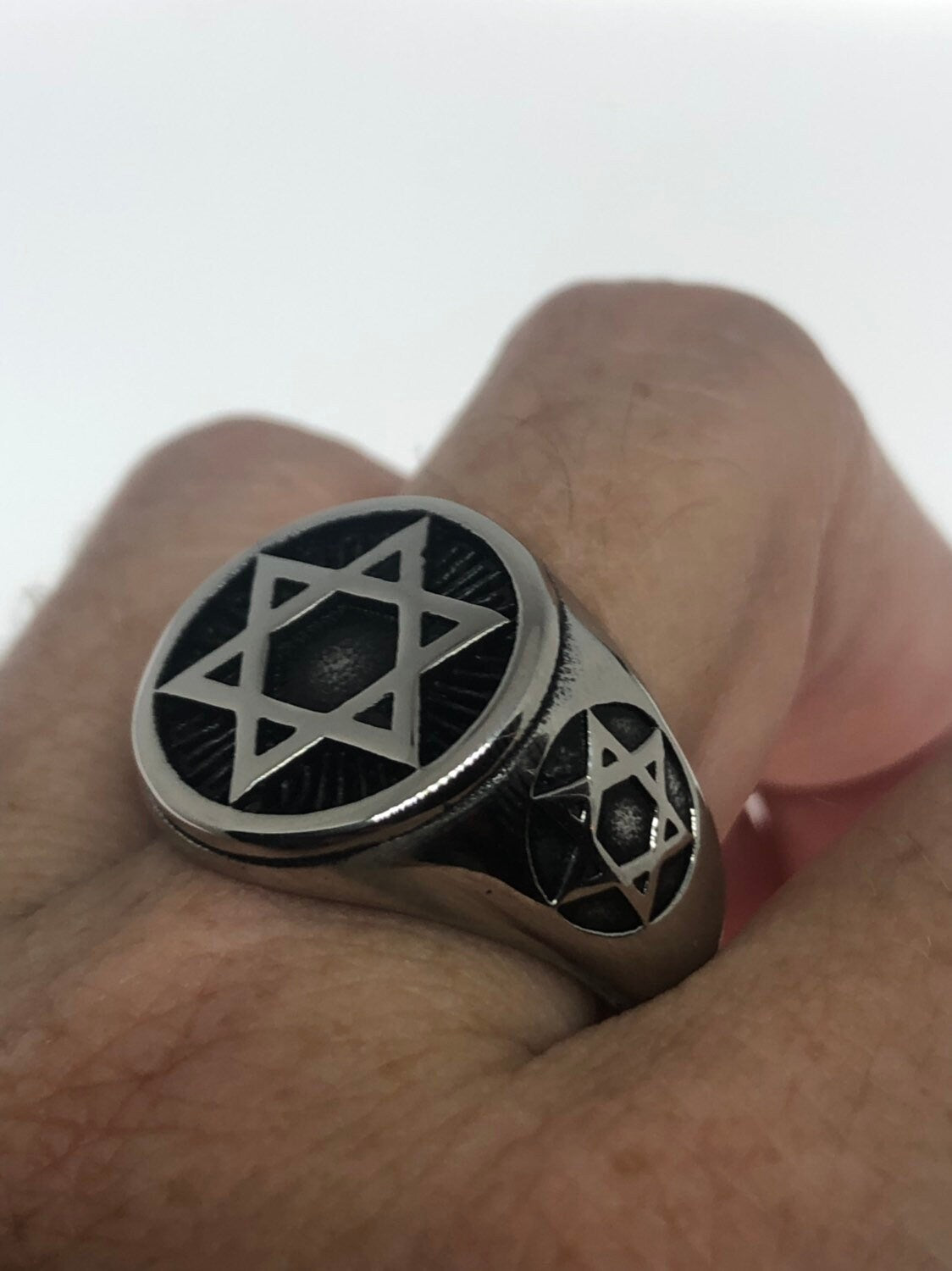 Vintage Stainless Steel Star of David Mens Ring