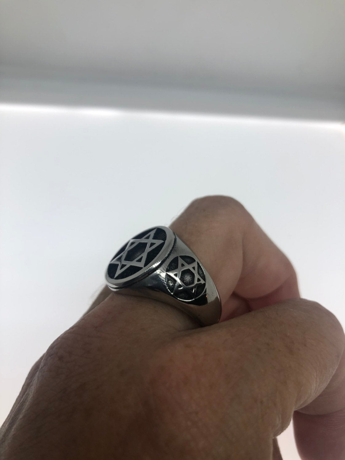 Vintage Stainless Steel Star of David Mens Ring