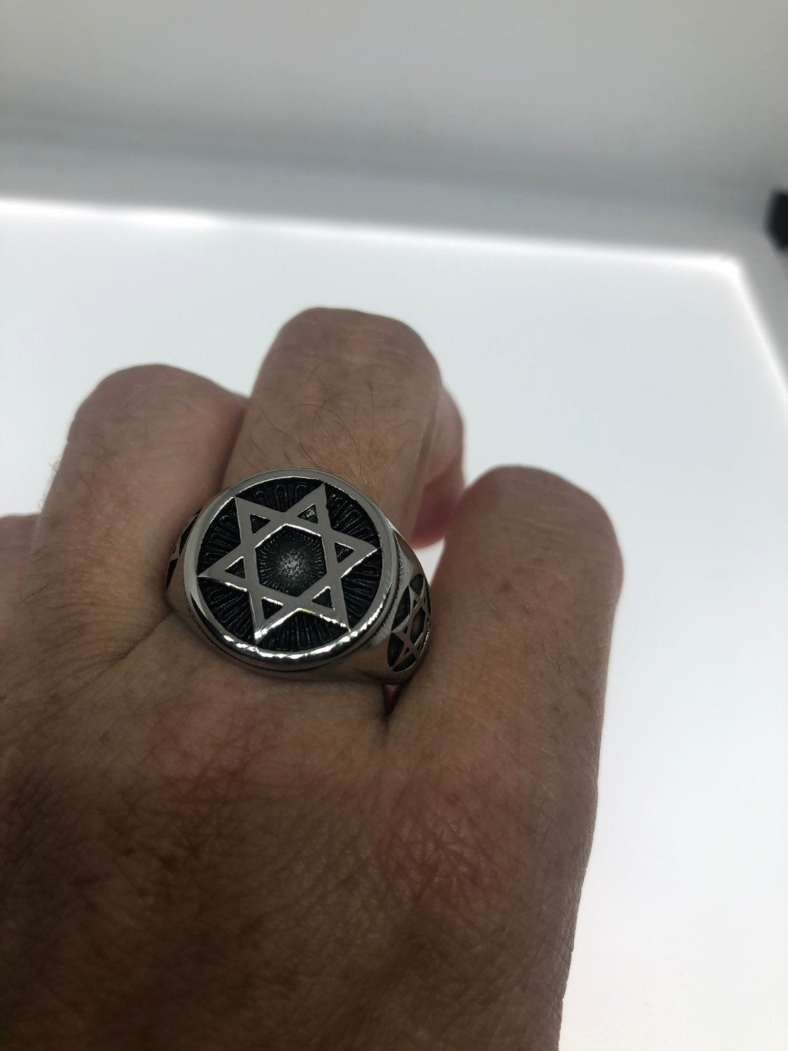 Vintage Stainless Steel Star of David Mens Ring