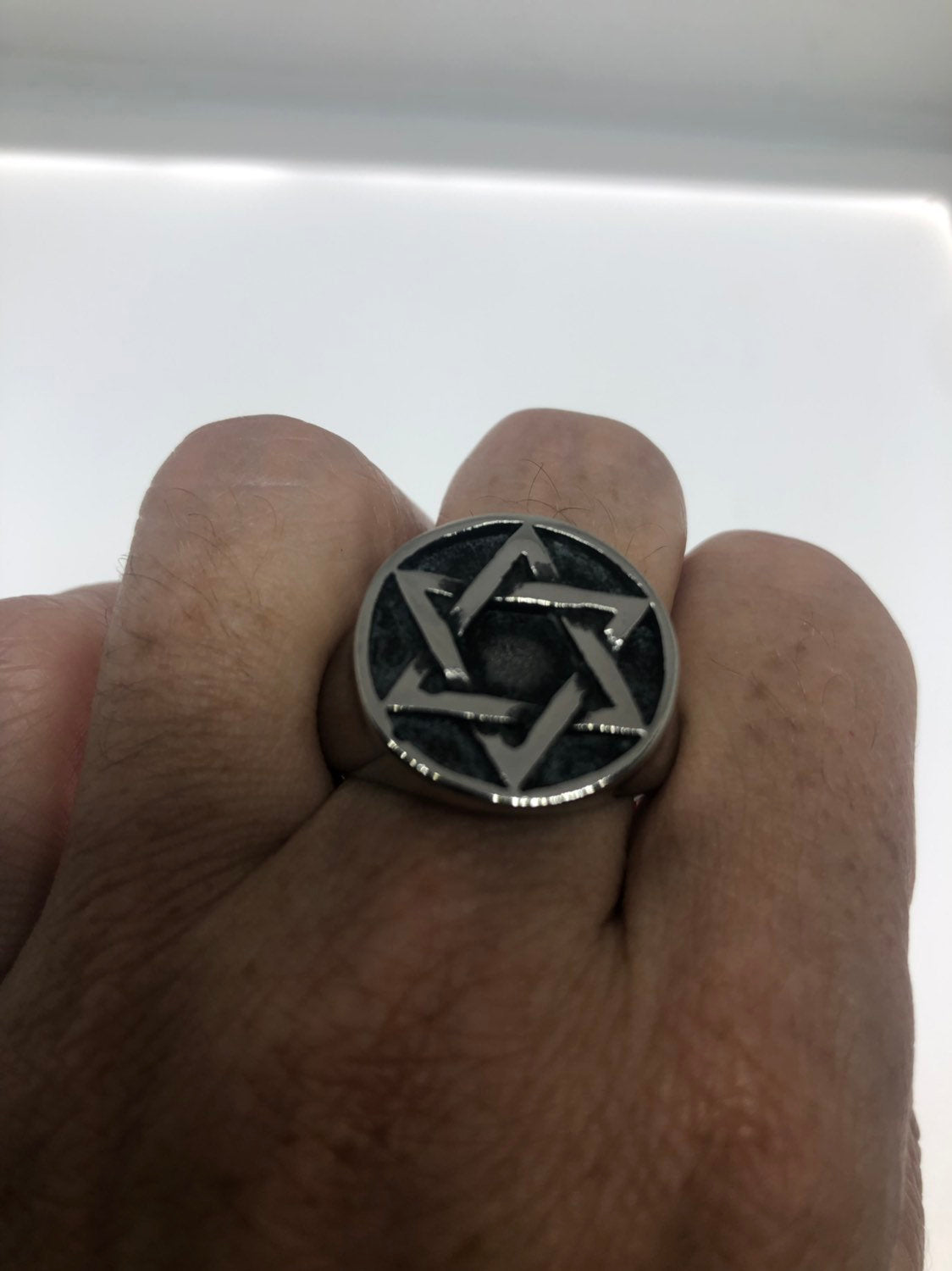 Vintage Stainless Steel Star of David Mens Ring